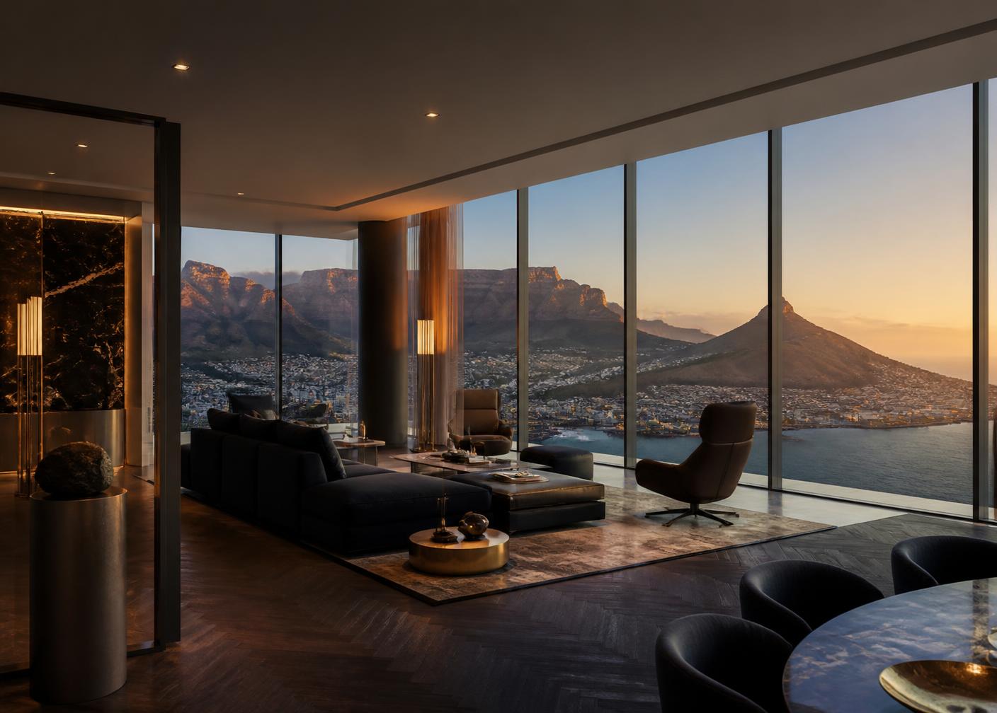 Luxury Cape Town penthouse interior overlooking Table Mountain